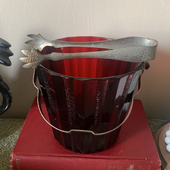 RUBY RED ANCHOR HOCKING VINTAGE ICE BUCKET - Picture 4 of 7